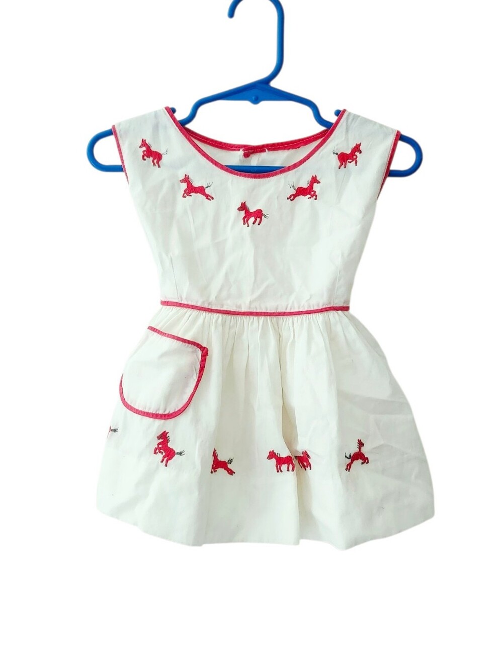 Vintage Baby Girl Dress with Pony Embroidery